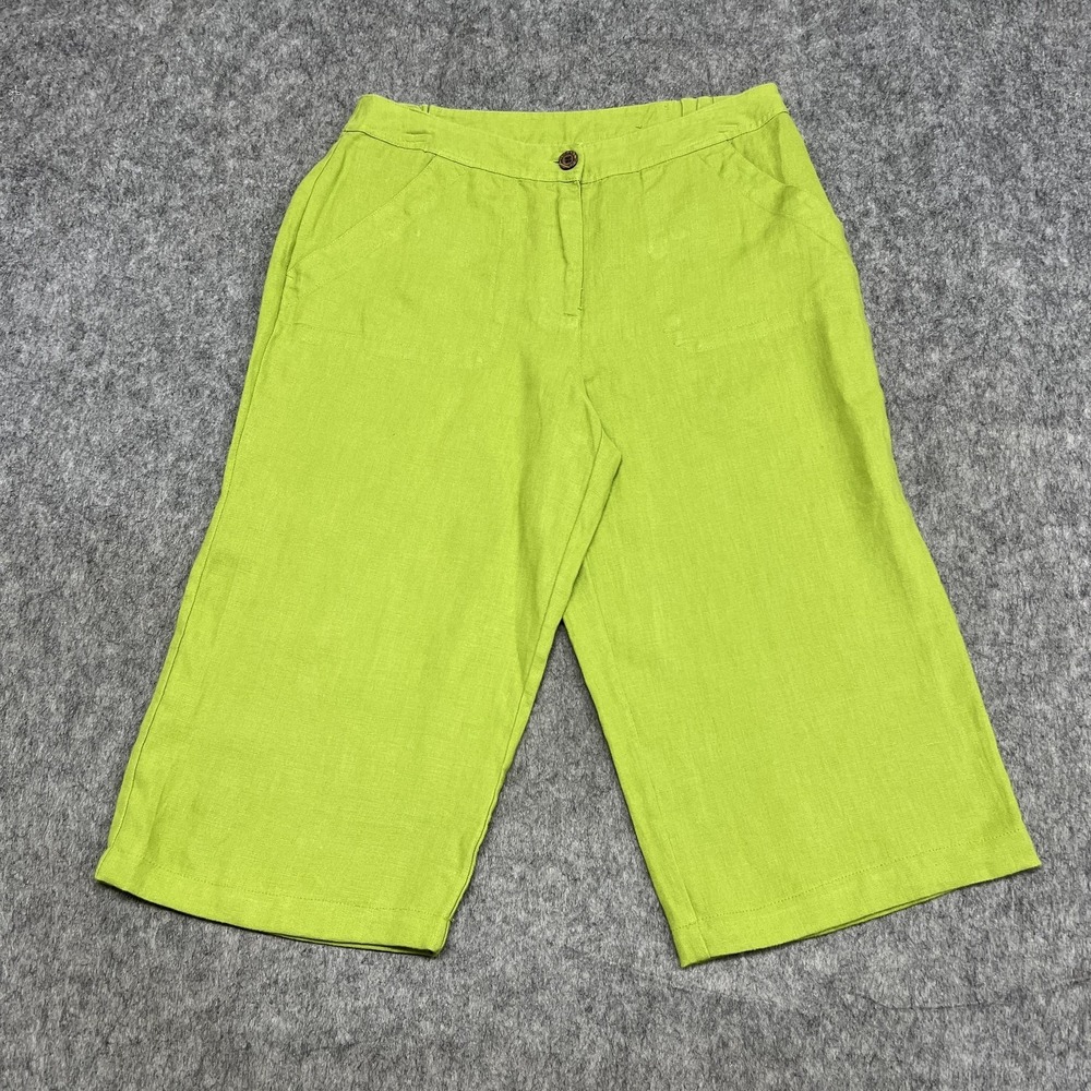 Chicos Capri Pants Womens 1.5 Green Linen Wide Leg Crop Elastic Waist Summer